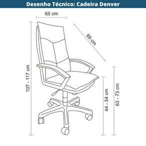 11 Cadeira de Escritorio Giratoria Presidente Denver Rivatti Estofado em PU Preto Base Rodizio NylonDesenho Tecnico